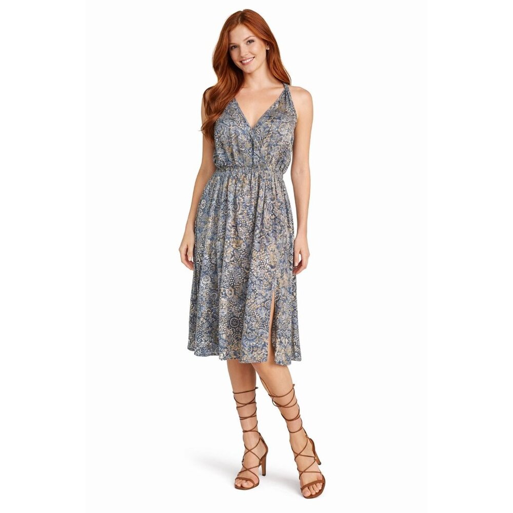 2/$30 ZARA Basic S Blue & Gold Sleeveless Backless Halter Midi Dress